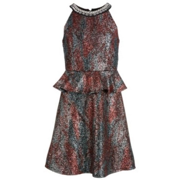 Monteau Big Girls Sparkle Printed Peplum Dress